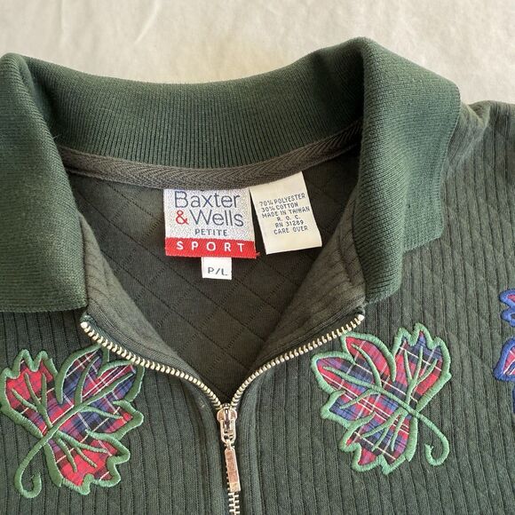 Vtg Baxter and Wells  PETITE Autumn Leaves 1/4 Zip Sweatshirt Sz PL Embroidered - Picture 3 of 9